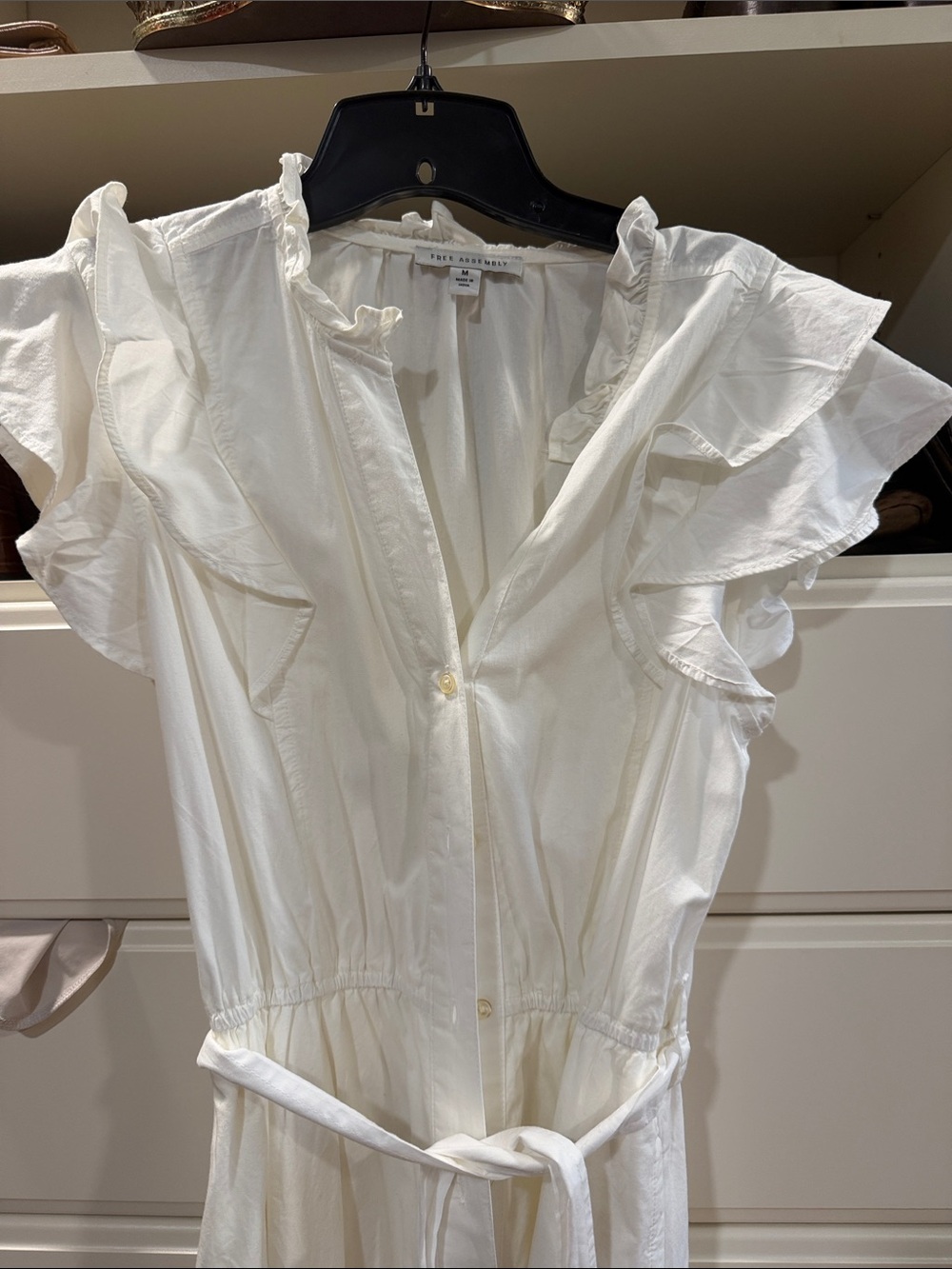 Frame Sleeveless Ruffle-Trim White Cotton Blouse